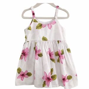 Pacific Legend Girls 4 Hibiscus White Sun Dress Tie Waist Made in Hawaii Summer